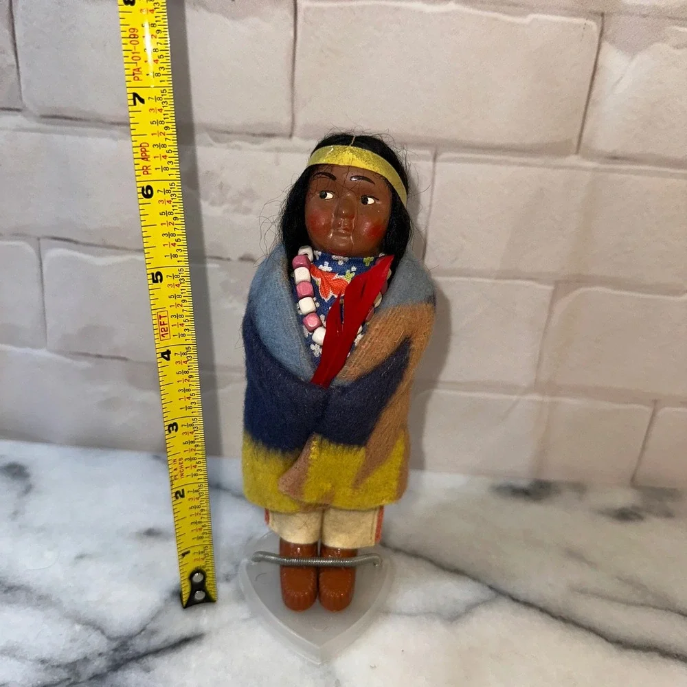 Vintage Skookum Bully Good Indian Doll 7 Inch Wool Blanket Hand Painted Figure